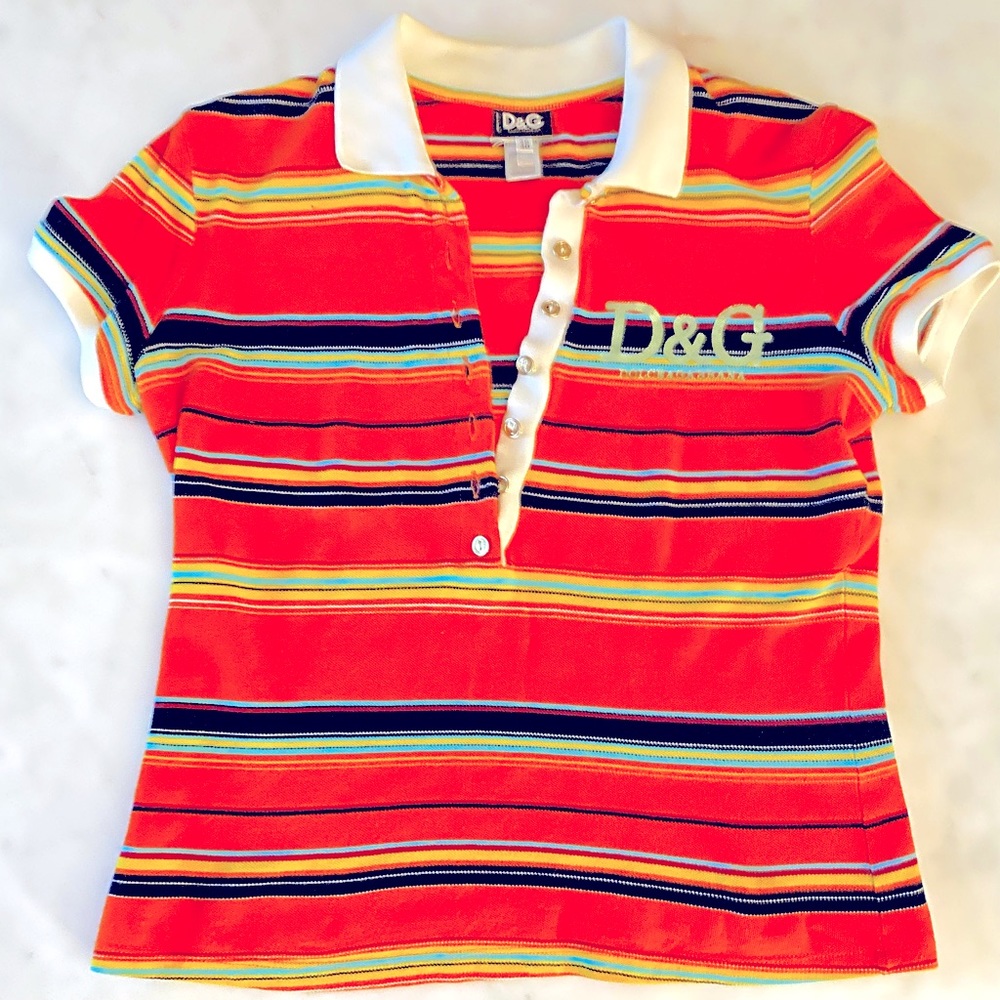 VINTAGE D&G POLO  
DOLCE GABBANA 
SIZE 40 ITALY STRIPED MULTI